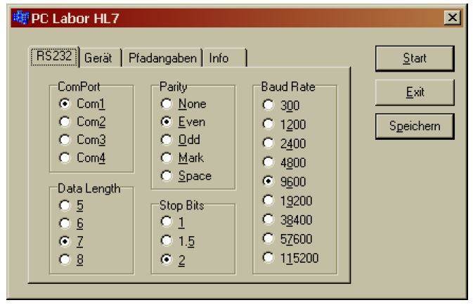 RS232 Einstellung